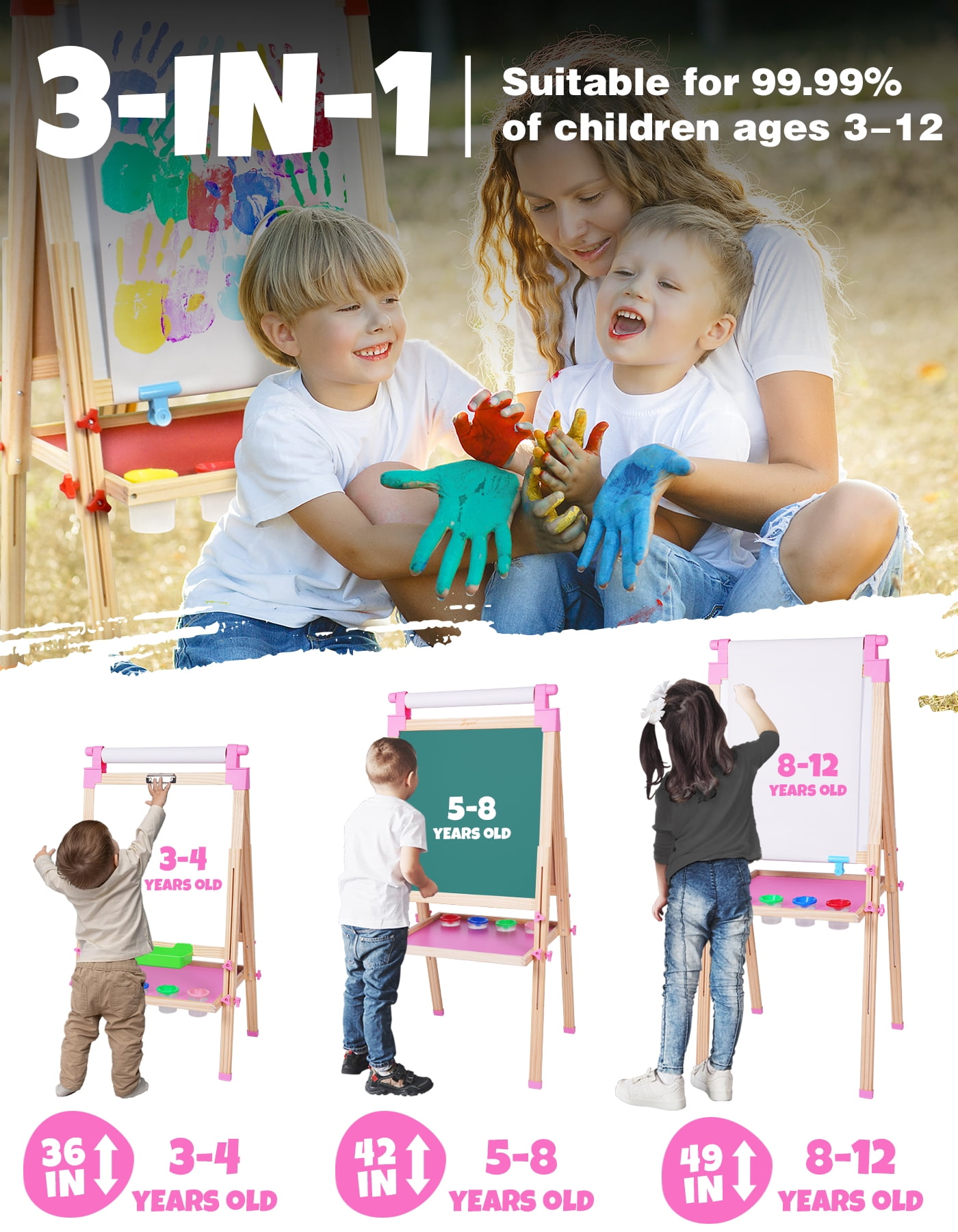 Joyooss Adjustable Wooden Double-Sided Whiteboard & Chalkboard Art Easel