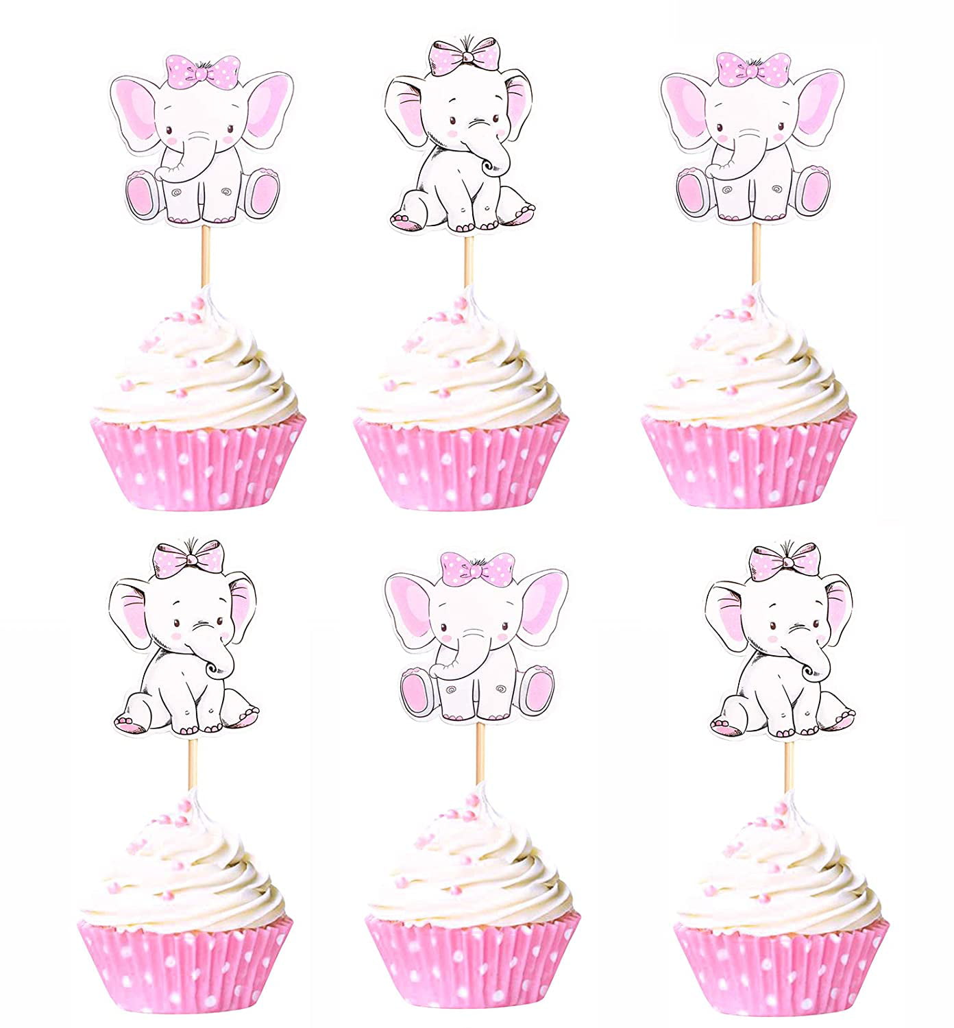 Baby Boy Girl Supreach Cute Blue Pink Elephant Birthday Cupcake Toppers Picks for Baby Shower Cake Decoration Set of 16 Pcs Party Supplies Girl 