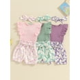 thumbnail image 5 of Spewahor Baby Girl Short Sleeve Ribbed Romper Daisy Print Shorts Headband Clothing Set (0-3M), 5 of 9