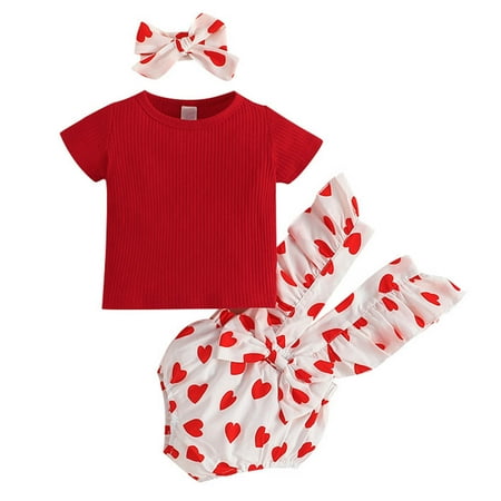 

ZIZOCWA Girl Outfits Toddler Girls Valentine S Day Short Sleeve Ribbed Tops Ruffles Hearts Printed Shorts Headbands Kids Outfits Just Born Wear A Blanket Girl Outfits Baby Girl Registry Must