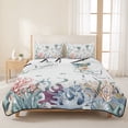thumbnail image 3 of Queen Quilt Set 90''x96'', Coastal Jellyfish Lightweight Bedspread Coverlet Set with 2 Pillow Shams, Ocean Nautical Starfish Coral Seaweed Breathable All Season Quilt Bedding for Bedroom/Guest Room, 3 of 9