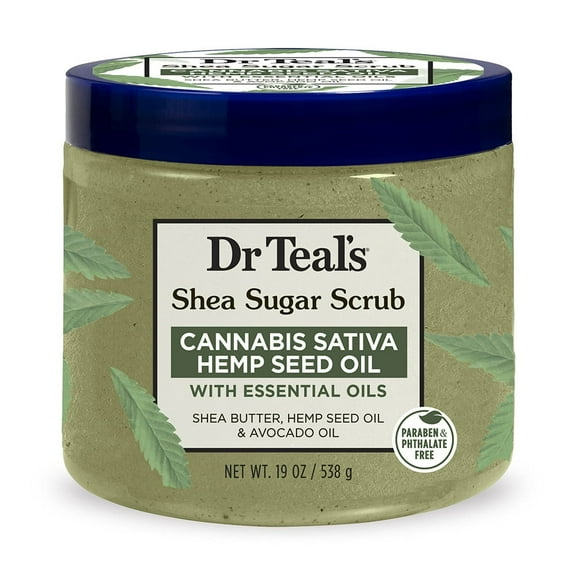Dr Teal's Shea Sugar Body Scrub, Cannabis Sativa Hemp Seed Oil, 19 Oz..