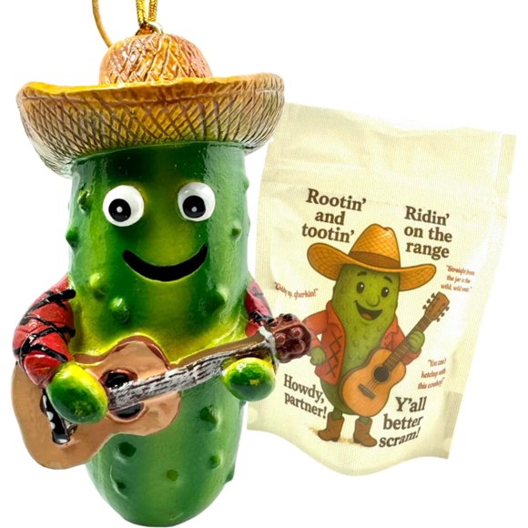 HZXC-Cowboy Pickle Ornament Country Western Christmas Tree Decoration with Matching Resealable Bag