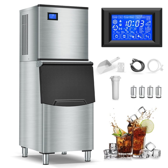 TITTLA 550 lbs/24-Hours Split Commercial Freestanding Ice Maker in Silver Industrial Ice Machine, 300Lbs Storage, Ice Ready in 11-20min Two packages 234 Ice Cubes/Cycle