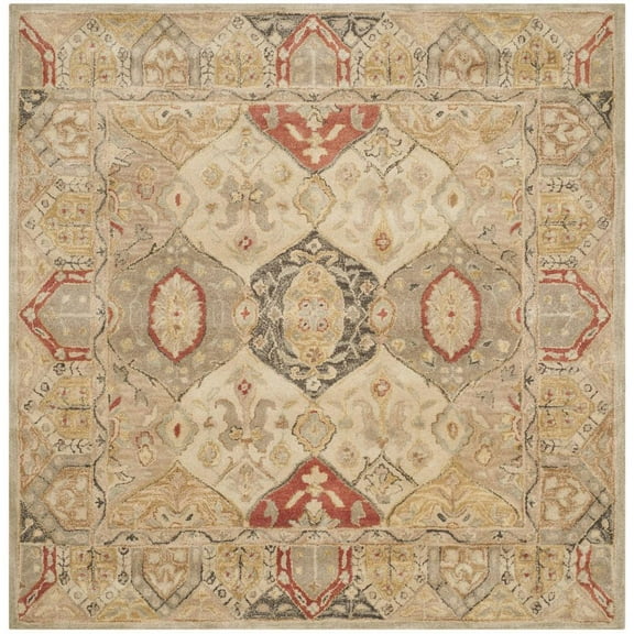 SAFAVIEH Antiquity Lennox Bordered Wool Area Rug, Beige/Multi, 6' x 6' Square
