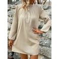 thumbnail image 6 of Women's Half Button Mock Neck Long Sleeve Mini Shirt Dress 100% Cotton Fabric Elegant Casual Everyday Wear All Seasons, 6 of 7