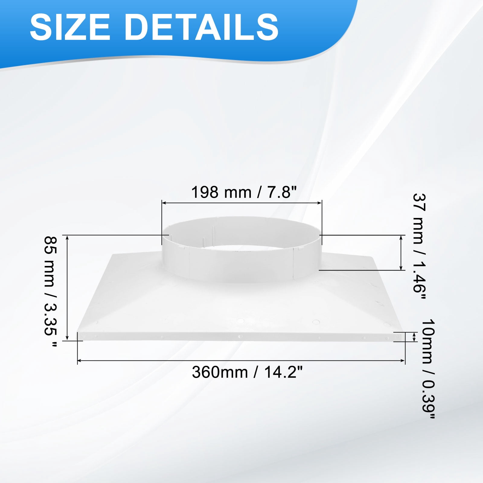 Uxcell 14" to 8" Duct Connector Flange, Plastic Square to Round Straight Dryer Vent Wall Plate for Air Heating Cooling Ventilation System HVAC Exhaust Fan, White