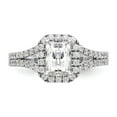 thumbnail image 4 of Solid 14K White Gold Diamond Emerald Diamond Side-Stones with CZ Cubic Zirconia Center Stone Halo Engagement Ring Size 7, 4 of 8