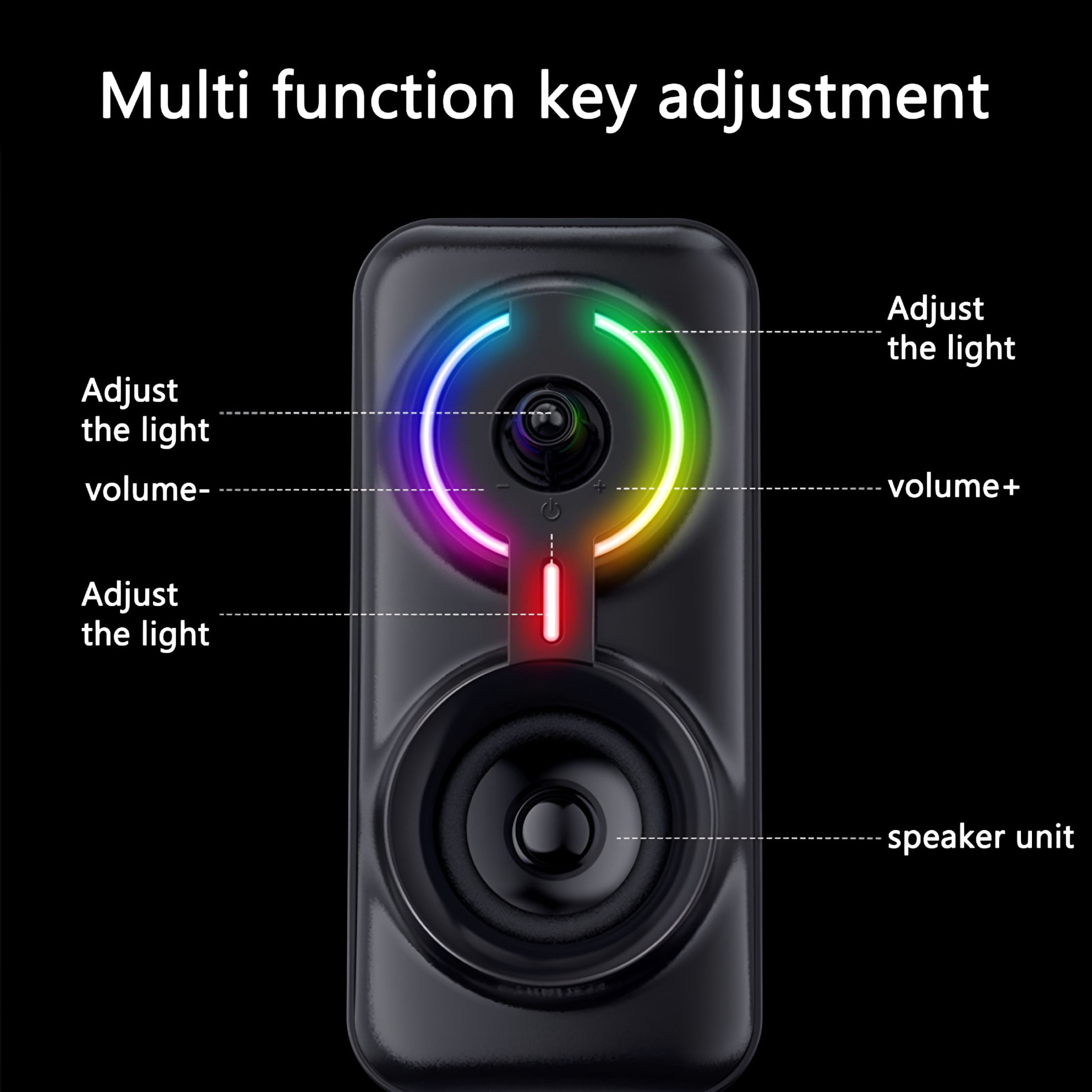 GJX 1 Pair RGB Stereo Wireless Gaming Speakers for PC Laptop Phone - USB Powered Multimedia Speakers (Black)