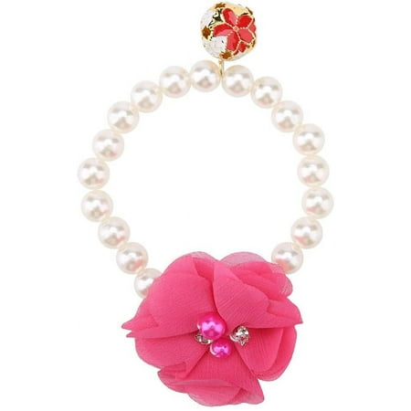 ZHAAGRJ Pet Pearl Flower Collar  Elastic Cat Collar Choker Necklace Pet Dog Cat Jewelry Necklace for Puppy Collar Jewelry Accessory(Rose Red) CJA#4576