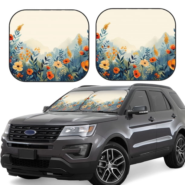 Balery Floral Mountain Landscape Parasol para parabrisas de coche de 2 piezas | Parasol plegable para parabrisas delantero de coche para la mayoría de sedanes-Small