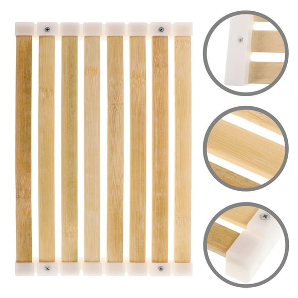 TEHAUX 1Pack Beige Bamboo Bath Mat Rectangular Wooden Shower Mat Indoor Use 11.8x9.1x1In