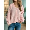 thumbnail image 5 of Women'S Fall Fashion Button Down Cardigan Sweater Loose Casual Cable Knit Sweater Coat Pink M, 5 of 9
