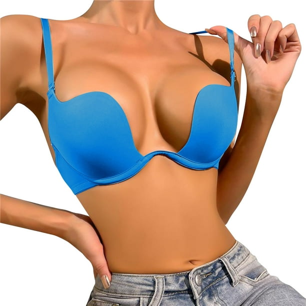 Aayomet Custom Plus Size Push Up Hide Back Side Fat Sculpting Uplift  Seamless Women Body Shaping Bra Body Work Put (Blue, 75B) 