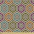 thumbnail image 1 of Geometrical Fabric by the Yard Upholstery, Japanese Flowers Pattern Inside Colorful Hexagons Shapes in Periodic Design, Decorative Fabric for DIY and Home Accents, Multicolor by Ambesonne, 1 of 5
