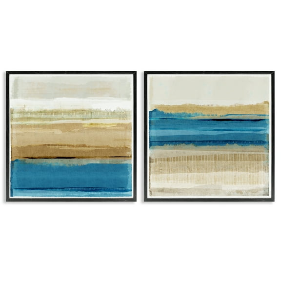 Stupell Industries Blue Gold Daze Striped Abstract Abstract Painting Black Framed Art Print Wall Art, 12 x 12, Set of 2