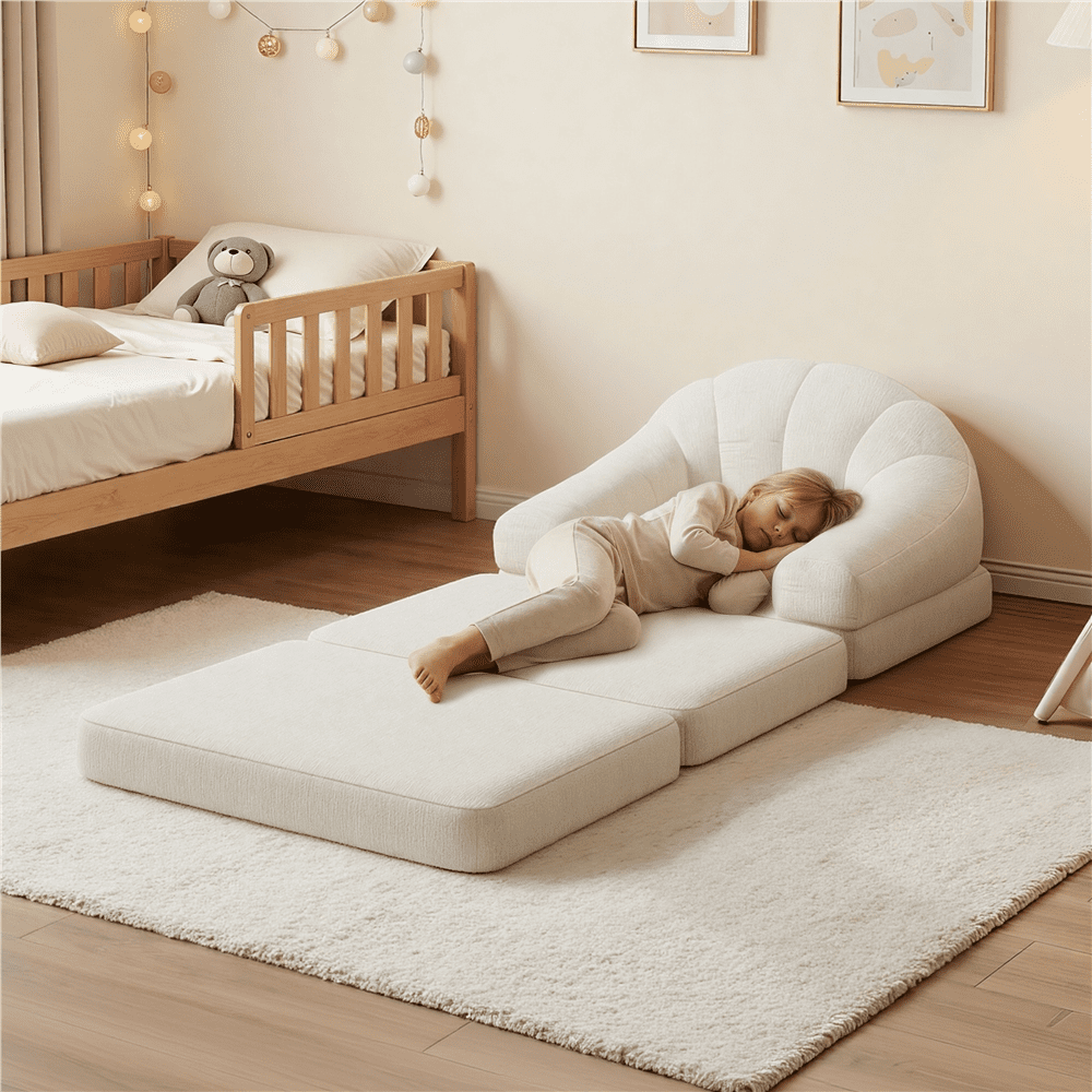 Renwick 2-in-1 Convertible Sofa  Bed Folding Sleep Chair Bed Chenille Sofa with Armrests  for Living Room and Bedroom, Beige