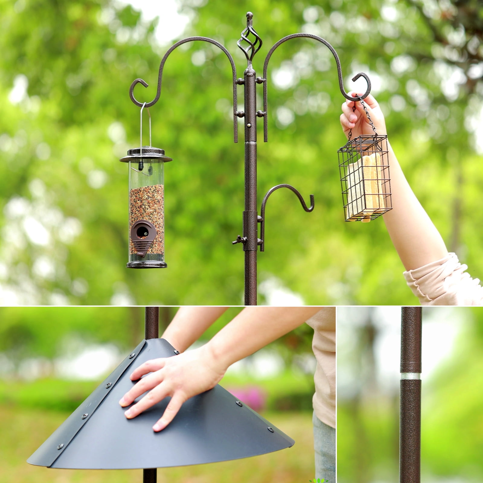 Urban Deco Bird Feeders Bird Feeding Station Kit Bird Feeding Pole Wild Bird Feeder Hanging Kit with Squirrel Guard Baffle Suet Cage Tube Bird Feeder Planter Hanger Multi Feeder for Attracting Birds