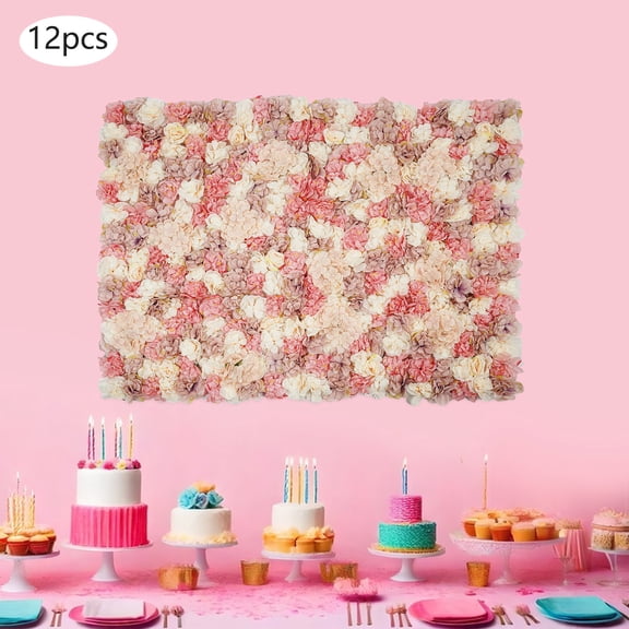 12PCS Pink and White Flower Wall Backdrop,15in Artificial Flower Panels for Wedding Anniversary Birthday Party, 3D Silk Cloth Flower Wall Rose Floral Decorative Background,15in x15in Each