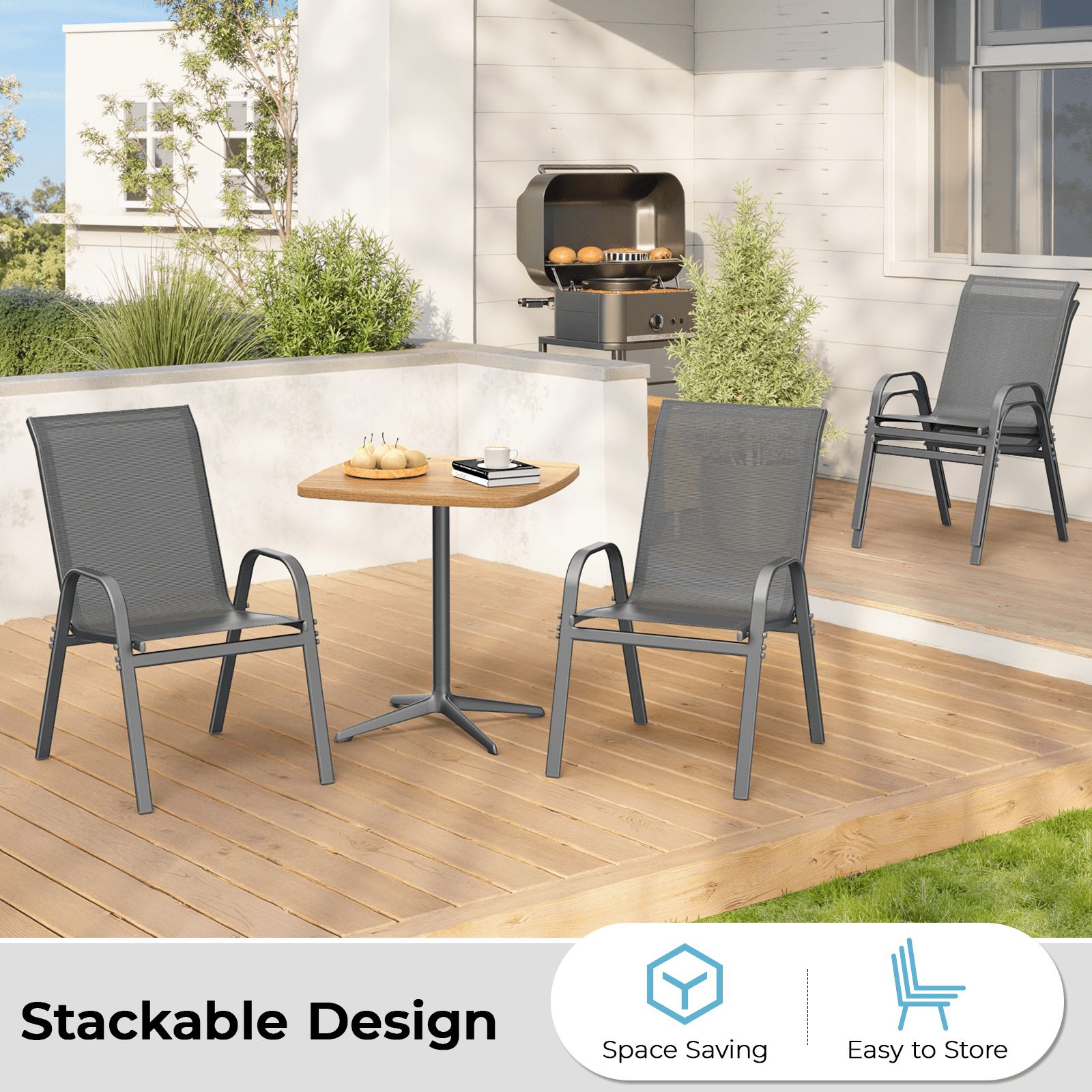 Vitarpatio Outdoor Patio Dining Chairs Set of 2, Stackable Patio Chairs Metal Outdoor Chairs High Back Textilene Armchairs
