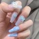 thumbnail image 1 of 24pcs Long Blue Press On Nails Sweet Style Fake Nails Removable Wearable White, 1 of 4