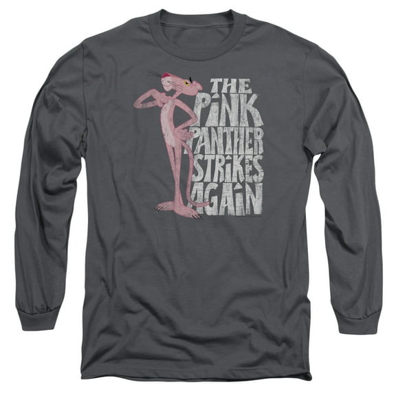 Pink Panther Strikes Again Long Sleeve Adult 18/1 T-Shirt Charcoal