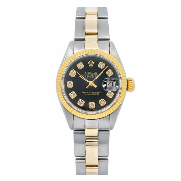 Pre-Owned Rolex DateJust 26MM Black Diamond Dial With Two Tone Oyster Bracelet