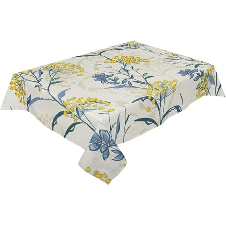 

rectangle Table Cloths 60x84inch Vintage Floral Plant Party Tablecloth Waterproof Polyester Table Covers for Kitchen Dinning Wedding Decoration Stain/Wrinkle Resistant Washable Yellow Blue