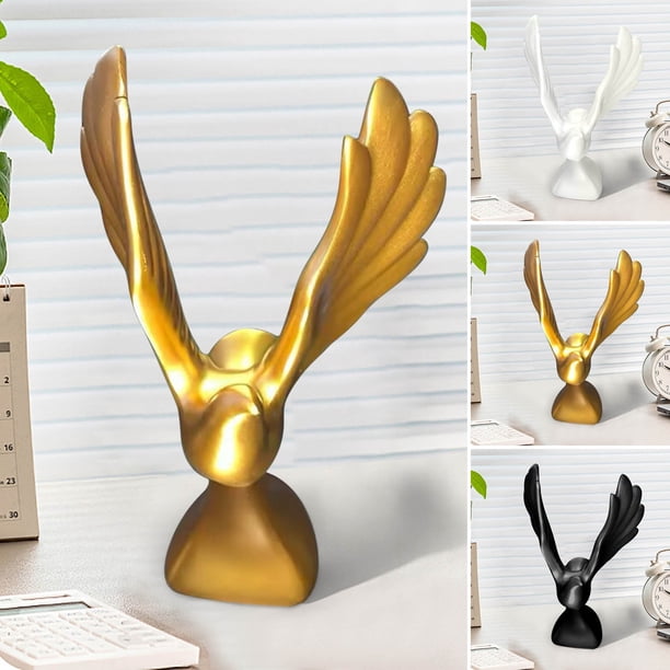 Ornamento de escultura de gran exhibición de estilo europeo | Figura decorativa de resina | Estatua retro clásica para vestíbulo, sala de estar o estudio | Detalles de plumas bañadas en oro | Base