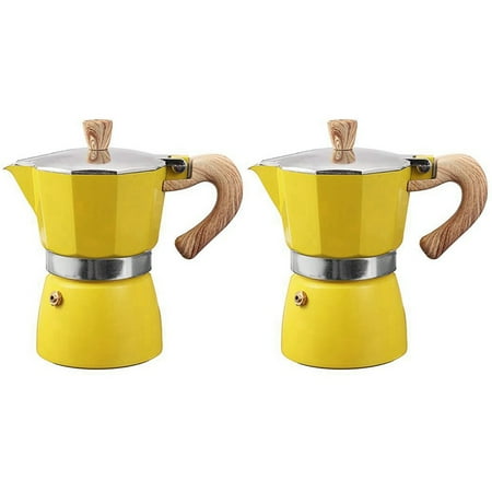 

2X Aluminum Italian Moka Espresso Coffee Machine Filter Stove Pot 3 Cups(Yellow)