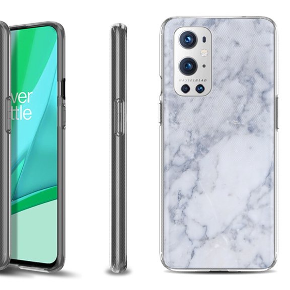 Slim-Fit Flexible TPU Gel Phone Case Compatible with OnePlus 9 PRO 5G, by OneToughShield - Marble / Clouds