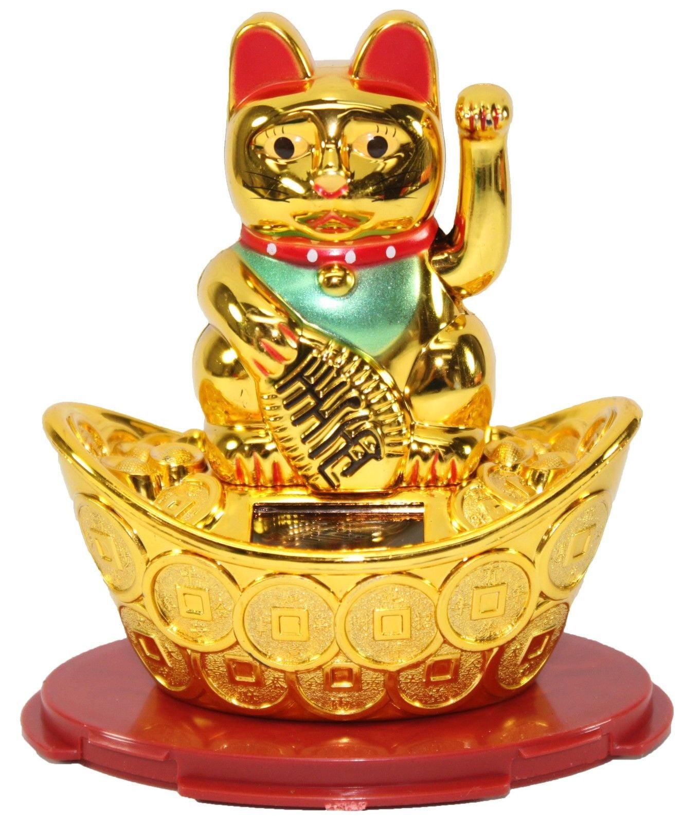 Solar Power Beckoning Fortune Cat Gold Japanese Oriental Toy Home Decor