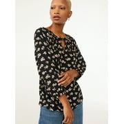 Free Assembly Women's Tie Neck Swing Top with Long Sleeves