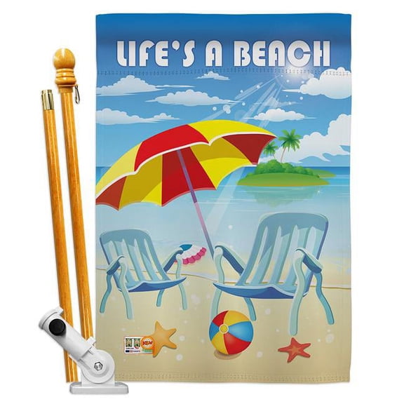 Breeze Decor BD-SU-HS-106057-IP-BO-D-IM10-BD 28 x 40 in. Lifes a Beach Summer Fun in the Sun Impressions Decorative Vertical Double Sided House Flag Set with Pole Bracket & Hardware