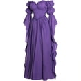 thumbnail image 3 of Guieoi Womens Dresses Long Sleeve Court-Style Asymmetrical Gothic Solid-Color Maxi Dress Maxi Dress Purple M, 3 of 4