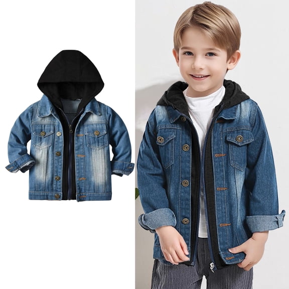 Toddler Denim Jacket Long Sleeve Denim Hoodie Blue Denim Jacket Kids Spring Jackets 2-3 Years Jacket Boys