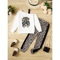 thumbnail image 3 of 13Y Big Girls Clothes 14Y Girls 2PCS Outfits Set One-shoulder Big Girls Long Sleeve Top Leopard Pants Set White, 3 of 8