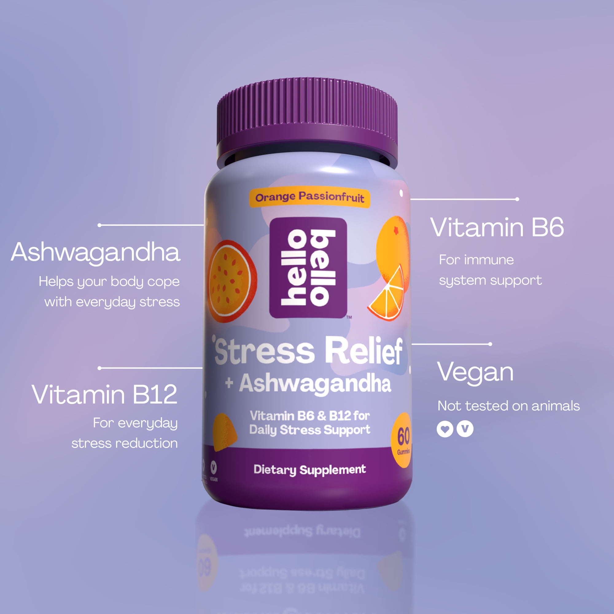 Hello Bello Stress Relief + Ashwagandha, Adult Stress Support Gummy for Men & Women, 60ct