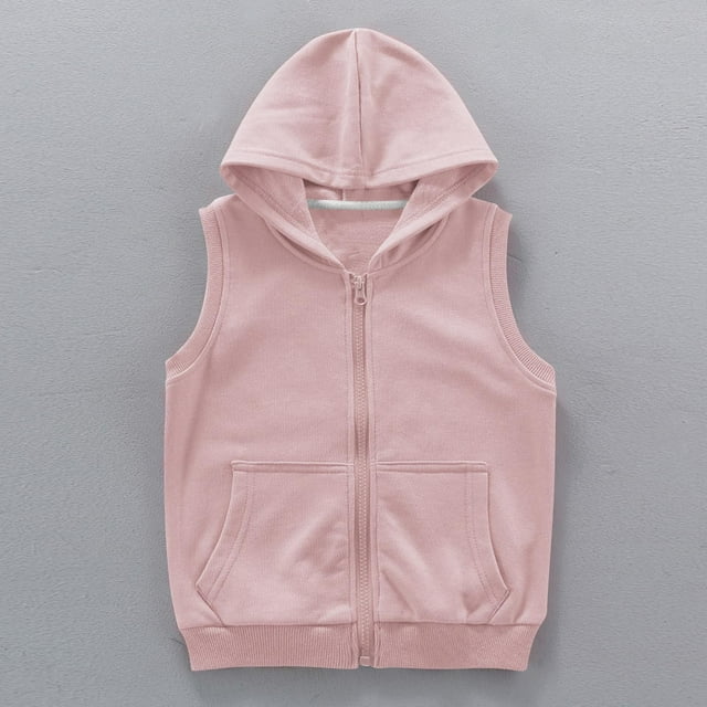 Blouse Sans Manches en Nylon pour Enfants avec Fermeture Éclair et Poche - Haut à Col Rond Uni pour Garçons et Filles