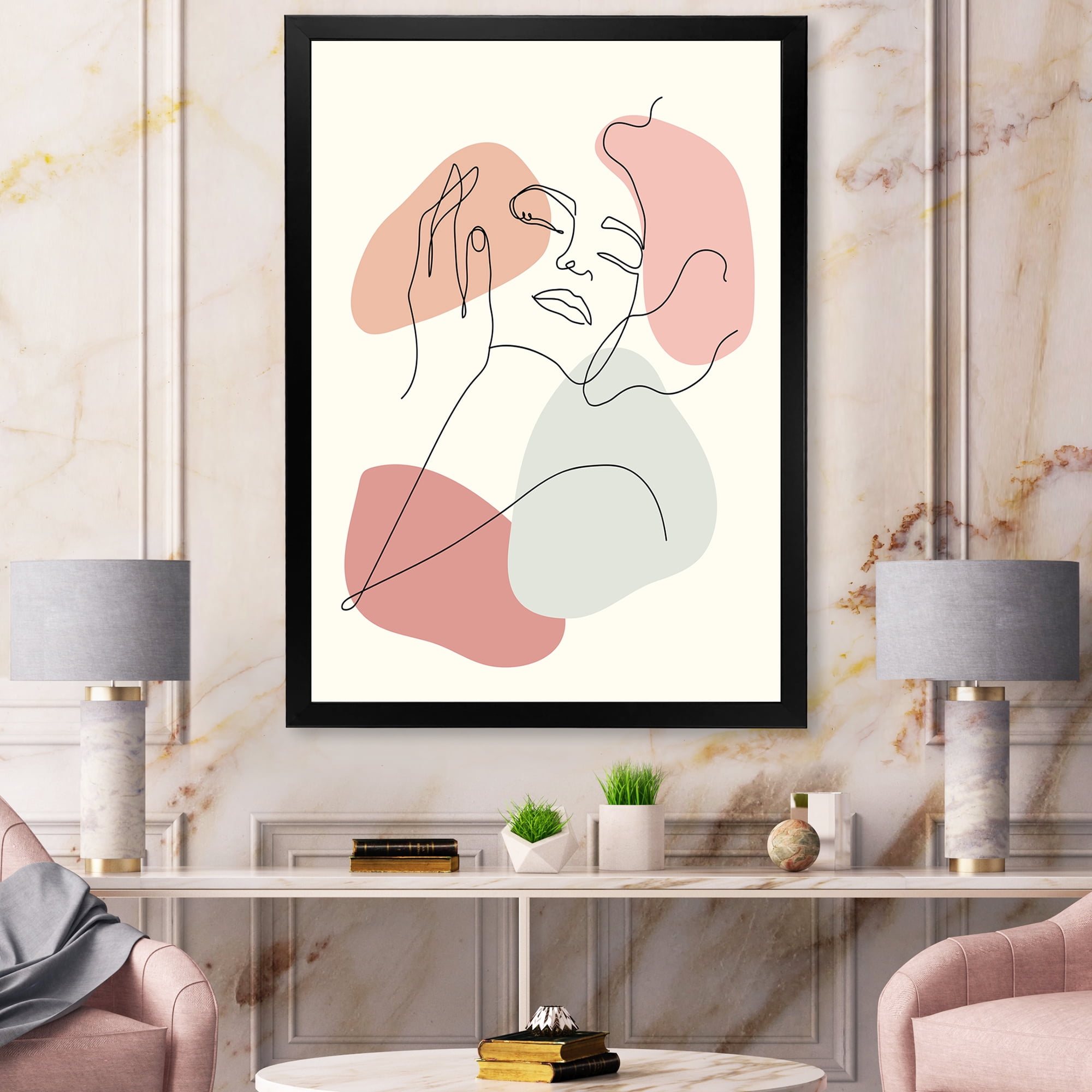 Designart 'Continuous One Line Portrait of Woman' Modern Framed Art Print