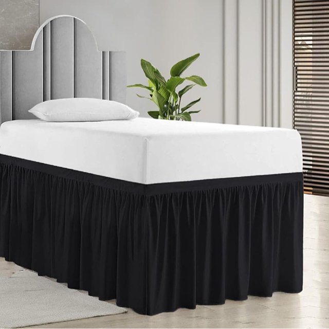 Dorm Room Bed Skirt, Extra Long College Dorm Bed Skirt, Twin XL 32 Inch Drop, Ruffled Design 100% Microfiber Bed Skirt for Dorm Room Bedding (Black, Twin XL - 36"" Drop)