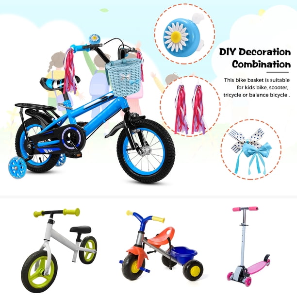 Canasta de bicicleta para niños tejidos para niñas acesorios de bicicleta frontal con serpentrones de manillar ciclo de 3 a 13 acesorios de decoració de bicicletas de
