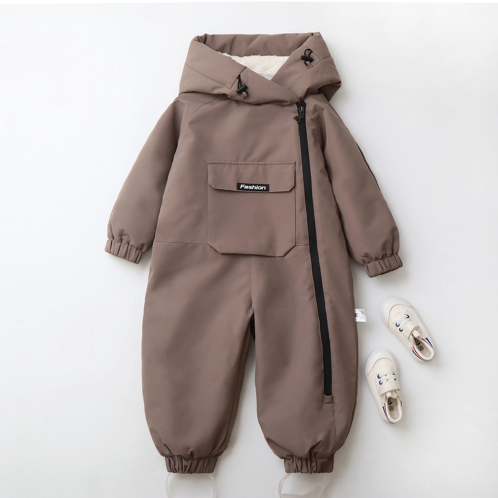 KAUOD Boys Girls One Piece Snowsuits Fleece-Lined Hooded Insulated Ski Jumpsuits Front Pockets Side Zipper Snowboard Suits