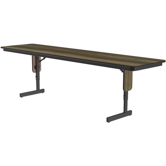 Adjustable Height 3/4 High Pressure Folding Seminar Table Colonial Hickory Brown