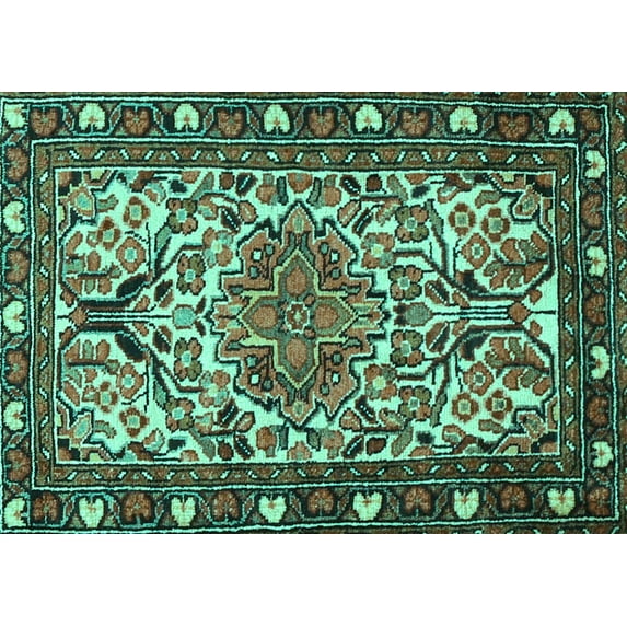 Ahgly Company Machine Washable Indoor Rectangle Persian Turquoise Blue Traditional Area Rugs, 3' x 5'
