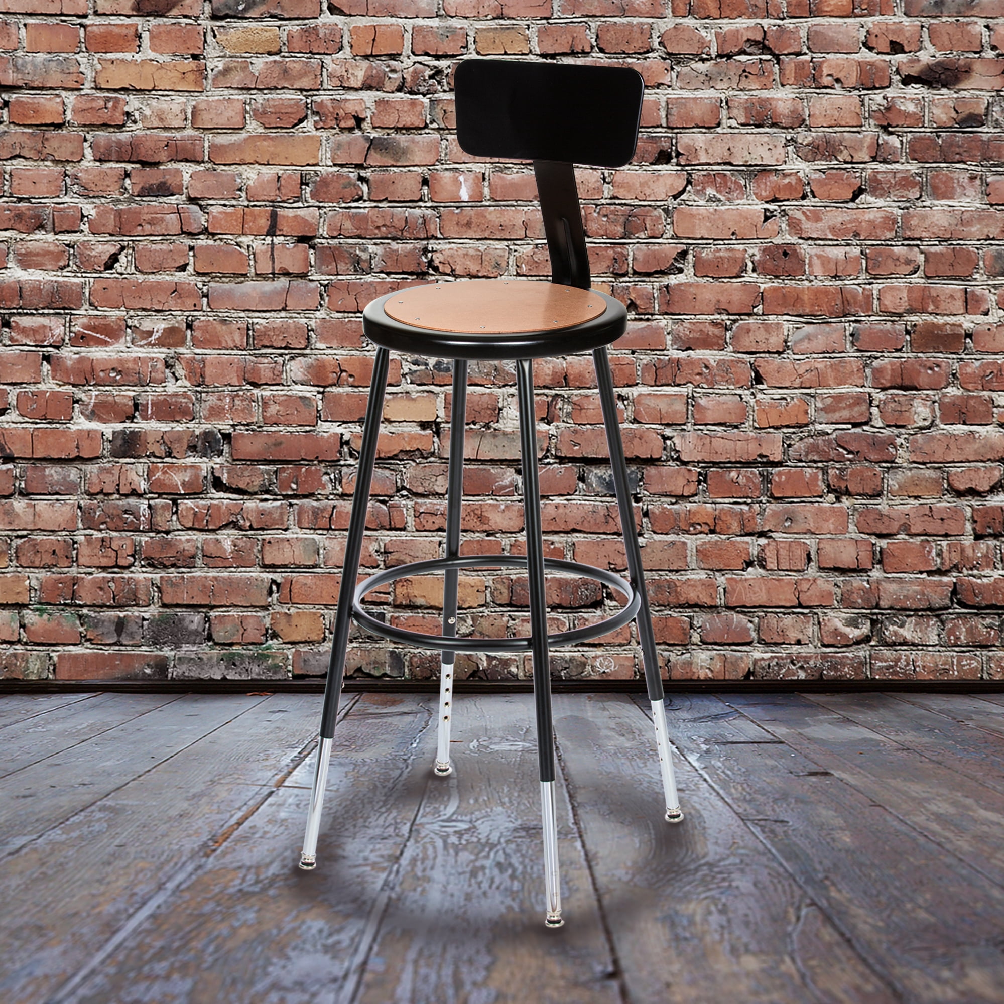 Hampden Furnishings Flynn 25"-33" Adjustable Masonite/Steel Stool with Backrest, Black, 2 PK