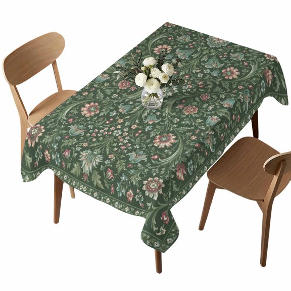 Rectangle Tablecloth, Rustic Vintage Blossom Floral Green Waterproof Table Cloth 60x84 in Farm Flower Pattern Washable Spillproof Table Cover for Kitchen Dining Party Decor Outdoor Camping