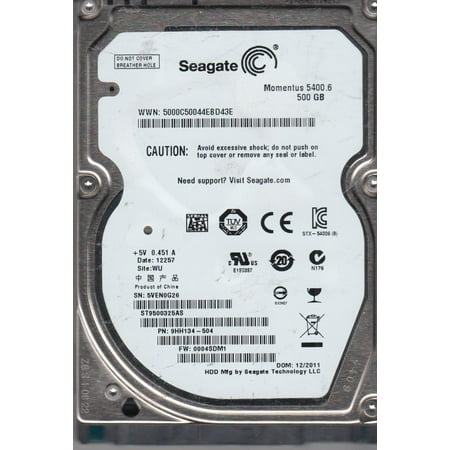 ST9500325AS, 5VE, WU, PN 9HH134-504, FW 0004SDM1, Seagate 500GB SATA 2.5 Hard Drive