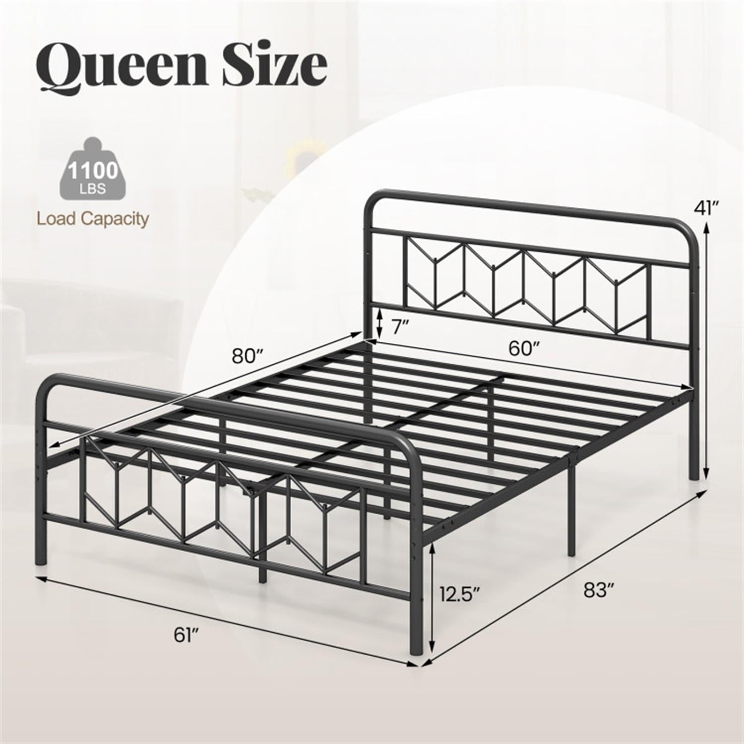 Demi Bonn Queen Size Bed Frame with High Headboard and Snap Lock Metal Slats, Platform Bed Frame with Under Bed Storage, No Box Spring Needed, Black