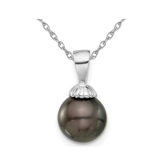 8-9mm Black Tahitian Solitaire Pearl Pendant Necklace in 14K White Gold with Chain